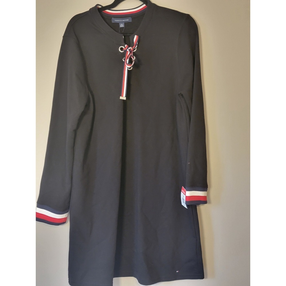 NWT TOMMY‎ HILFIGER DENIM Women's Plus Dress Long Sleeve V-Neck Black.Size XL